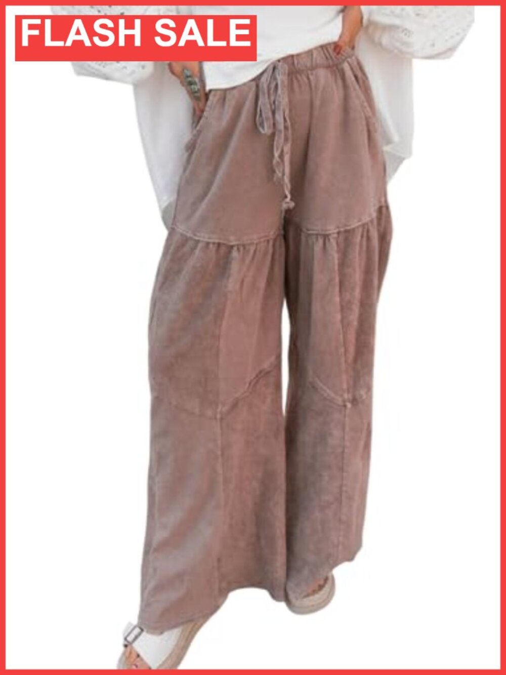 SELINK Women's Casual Patchwork Trousers Elastic Waist Straight Leg Palazzo